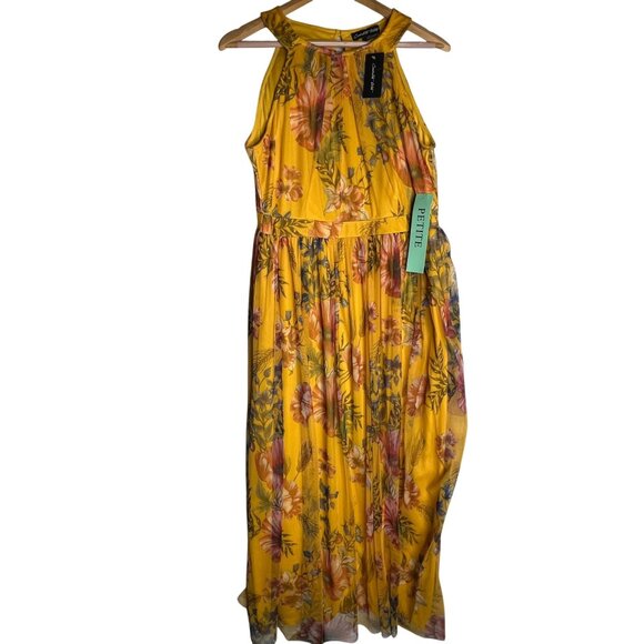 NWT Candalite Petite PXL Floral Yellow Halter Maxi Polyester Spring Summer Dress - Picture 1 of 16